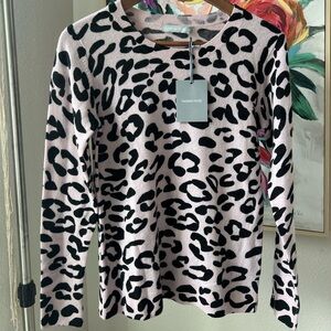 Hannah Rose Leopard 100% Cashmere crew neck Sweater NWT pink & black